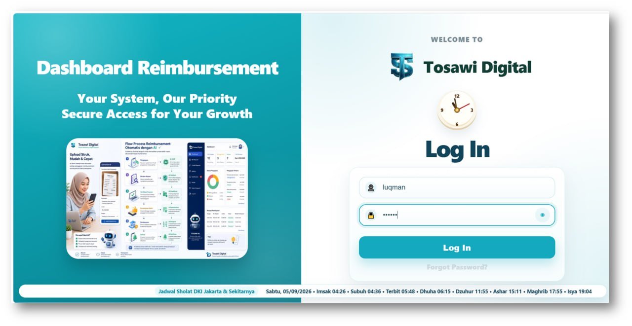 Screenshot dashboard reimbursement Tosawi Digital